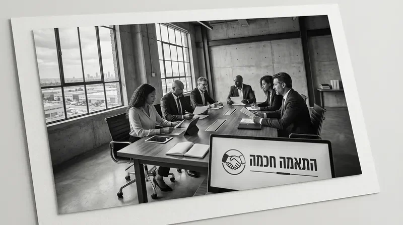 ישיבת עסקים מקצועית בסביבת משרד תעשייתי מודרני